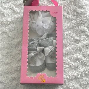 Gray and White Baby Booties Set